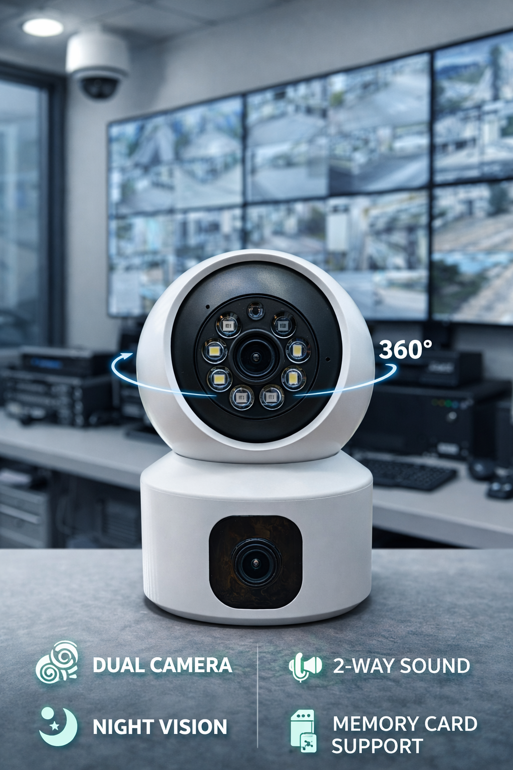 Dual Indoor Security Camera – 4MP (2+2) | 360° Smart Surveillance