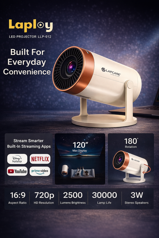 Lapcare Laplay 1080P Full HD Portable Projector | 1-Year Replacement Warranty | Home Theatre Projector India
