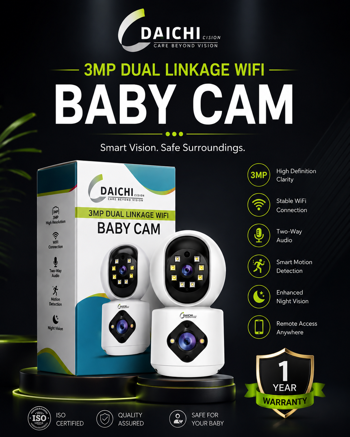 DAICHI WiFi Dual Lens Baby Camera | 360° Smart Camera