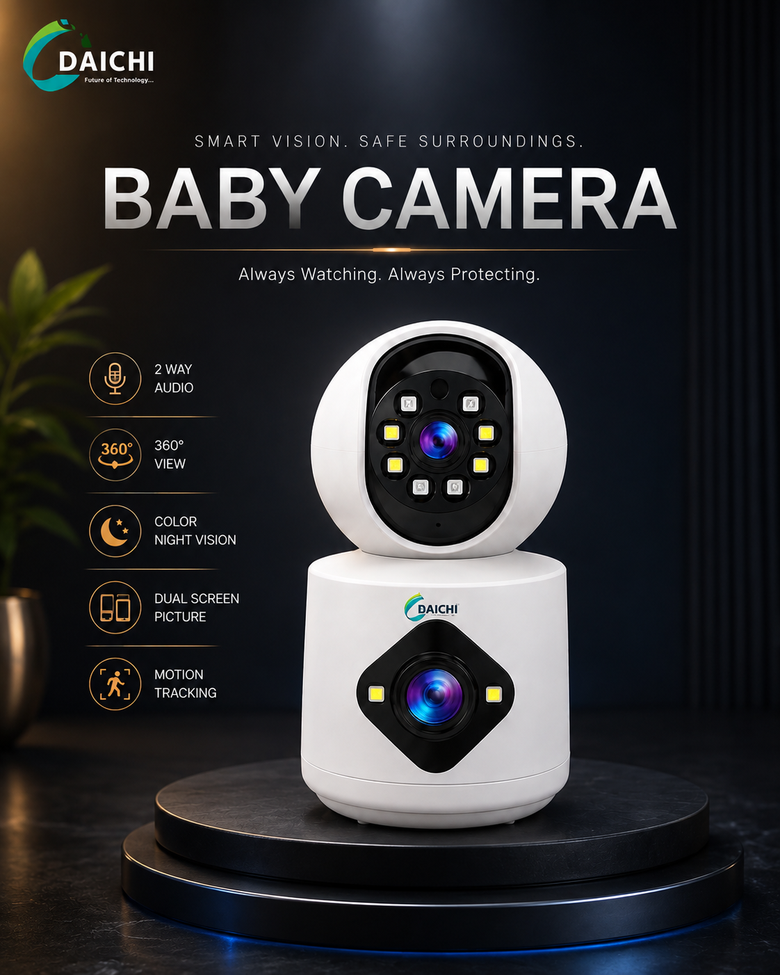 DAICHI WiFi Dual Lens Baby Camera | 360° Smart Camera