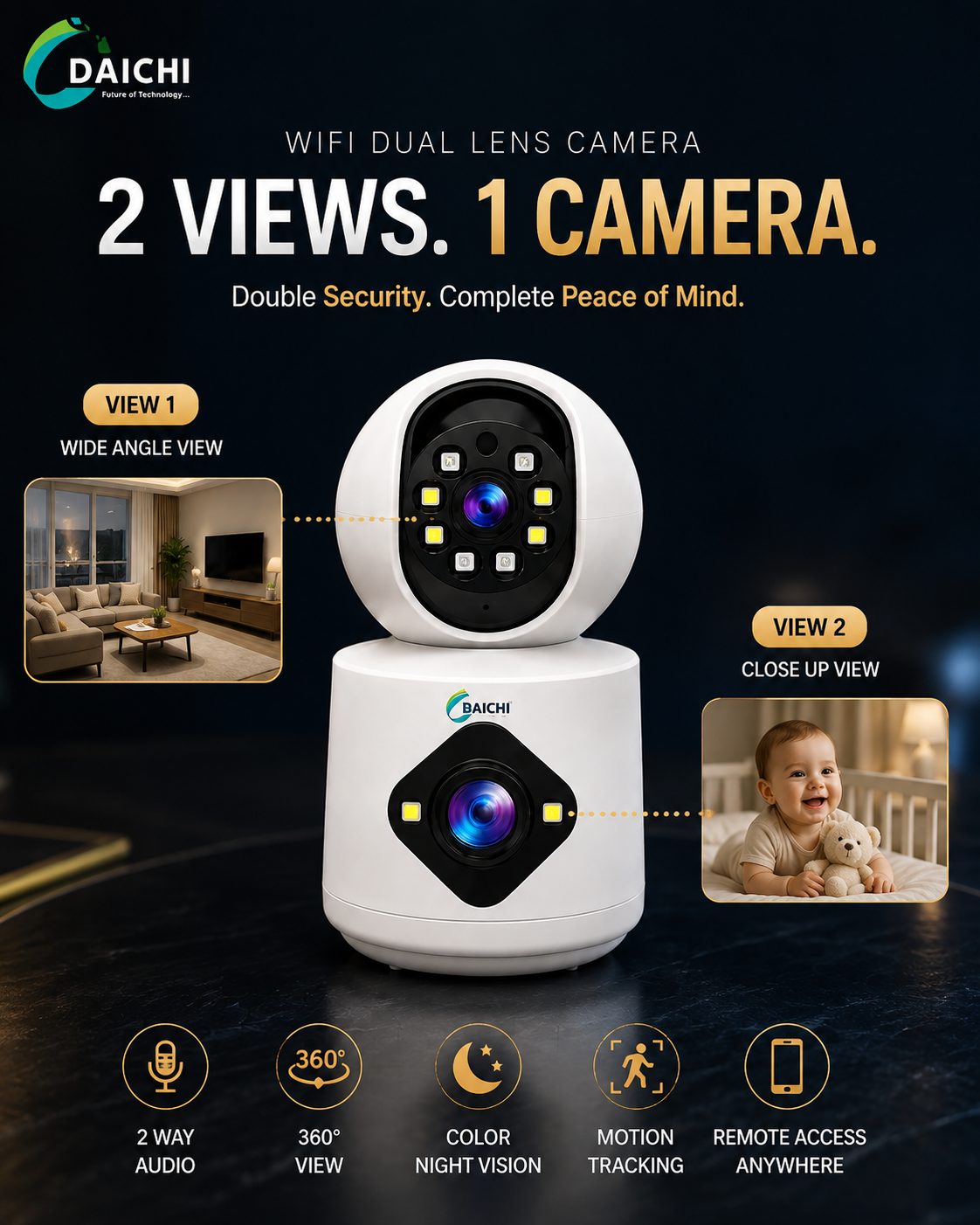DAICHI WiFi Dual Lens Baby Camera | 360° Smart Camera