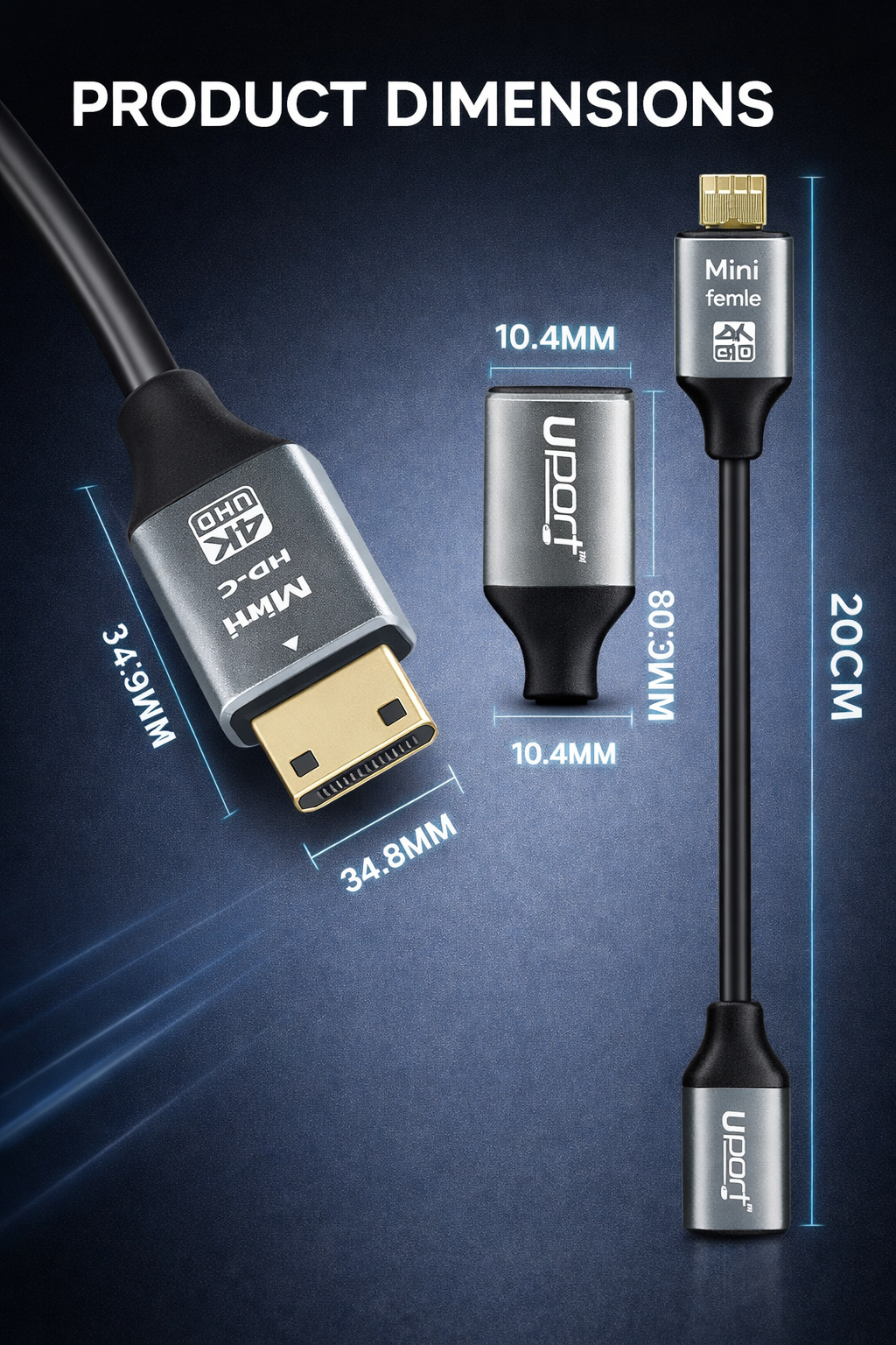 UPORT Mini HDMI to HDMI Female Adapter Cable (20cm)