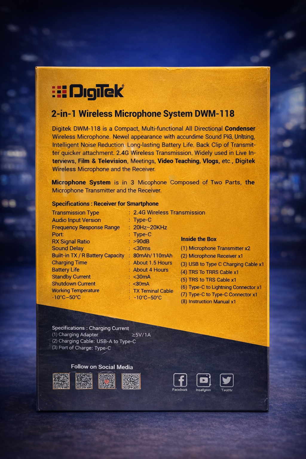 Digitek DWM-118 2-in-1 Wireless Microphone System | Type-C & Lightning | Dual Mic for Android, iOS & DSLR