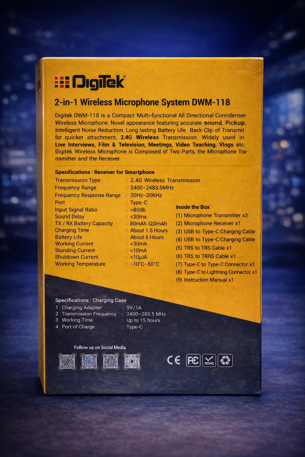Digitek DWM-118 2-in-1 Wireless Microphone System | Type-C & Lightning | Dual Mic for Android, iOS & DSLR