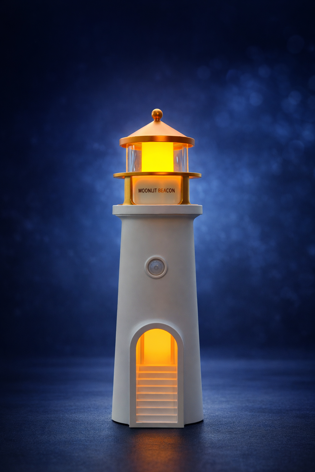 Moonlit Beacon Lighthouse Lamp with Moon Projection | Motion Sensor Night Light | USB Rechargeable Ambient Light for Bedroom & Home Decor