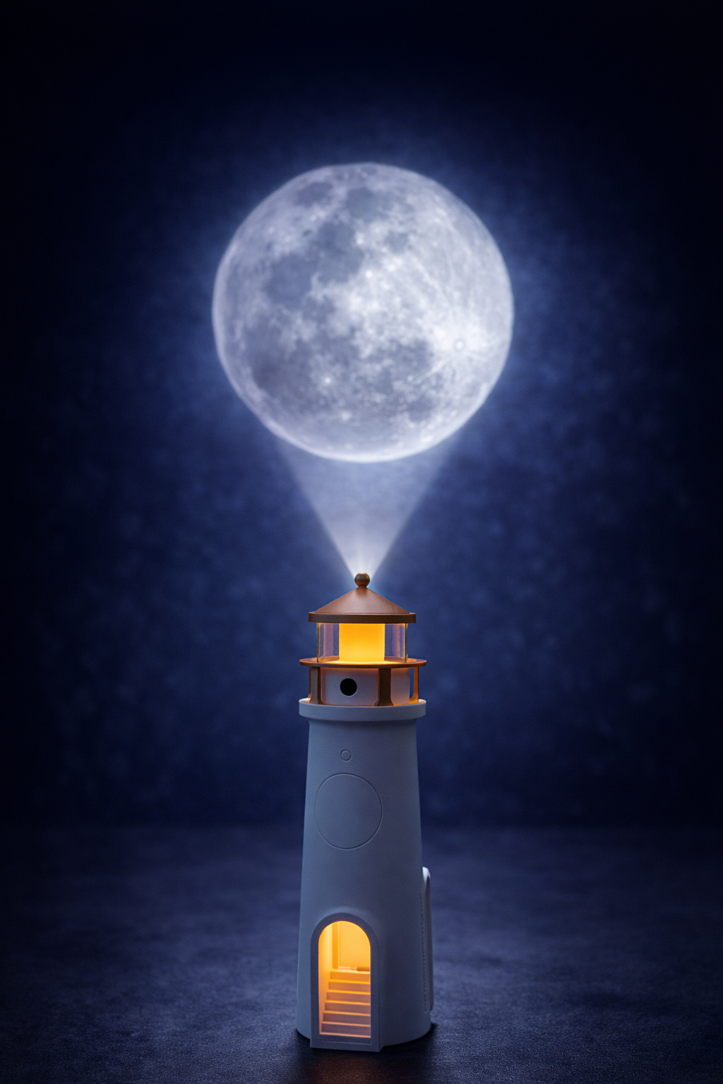 Moonlit Beacon Lighthouse Lamp with Moon Projection | Motion Sensor Night Light | USB Rechargeable Ambient Light for Bedroom & Home Decor