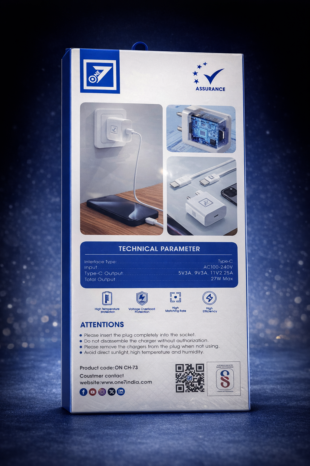 27W PD Fast Charger (ON CH-73) – Type-C Power Adapter with Safety Protection