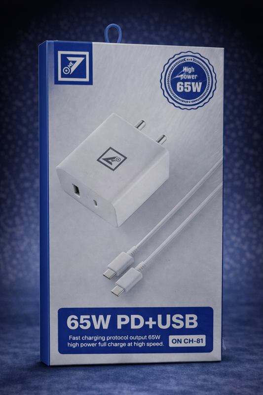 65W PD + USB Fast Charger (ON CH-81) | Type-C Power Adapter with Cable