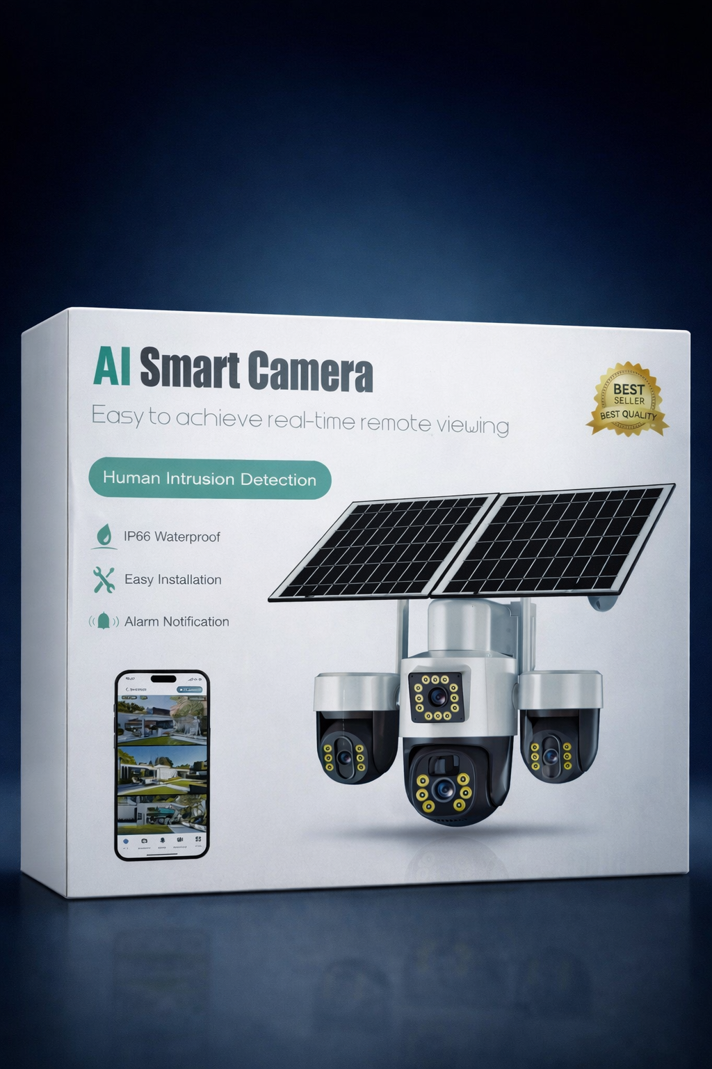 AI Smart Solar Security Camera – 15MP 3 Lens 360° Outdoor WiFi CCTV with Human Detection & Color Night Vision