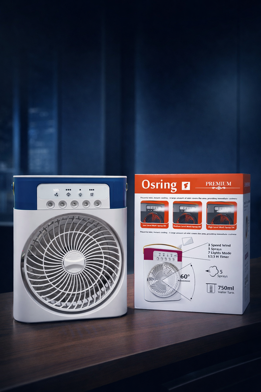 Osring 5111 Premium 5 Layered Mist Fan – 30W Desktop Portable Cooling Fan with 3 Speed Wind & 750ml Water Tank