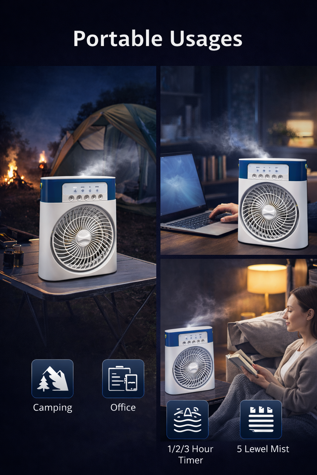 Osring 5111 Premium 5 Layered Mist Fan – 30W Desktop Portable Cooling Fan with 3 Speed Wind & 750ml Water Tank