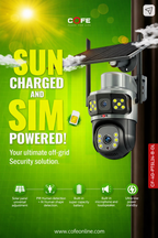 COFE Dual Lens Solar 4G Security Camera – 3MP + 3MP Linkage, 10X Zoom, 360° View (2-Year Warranty)
