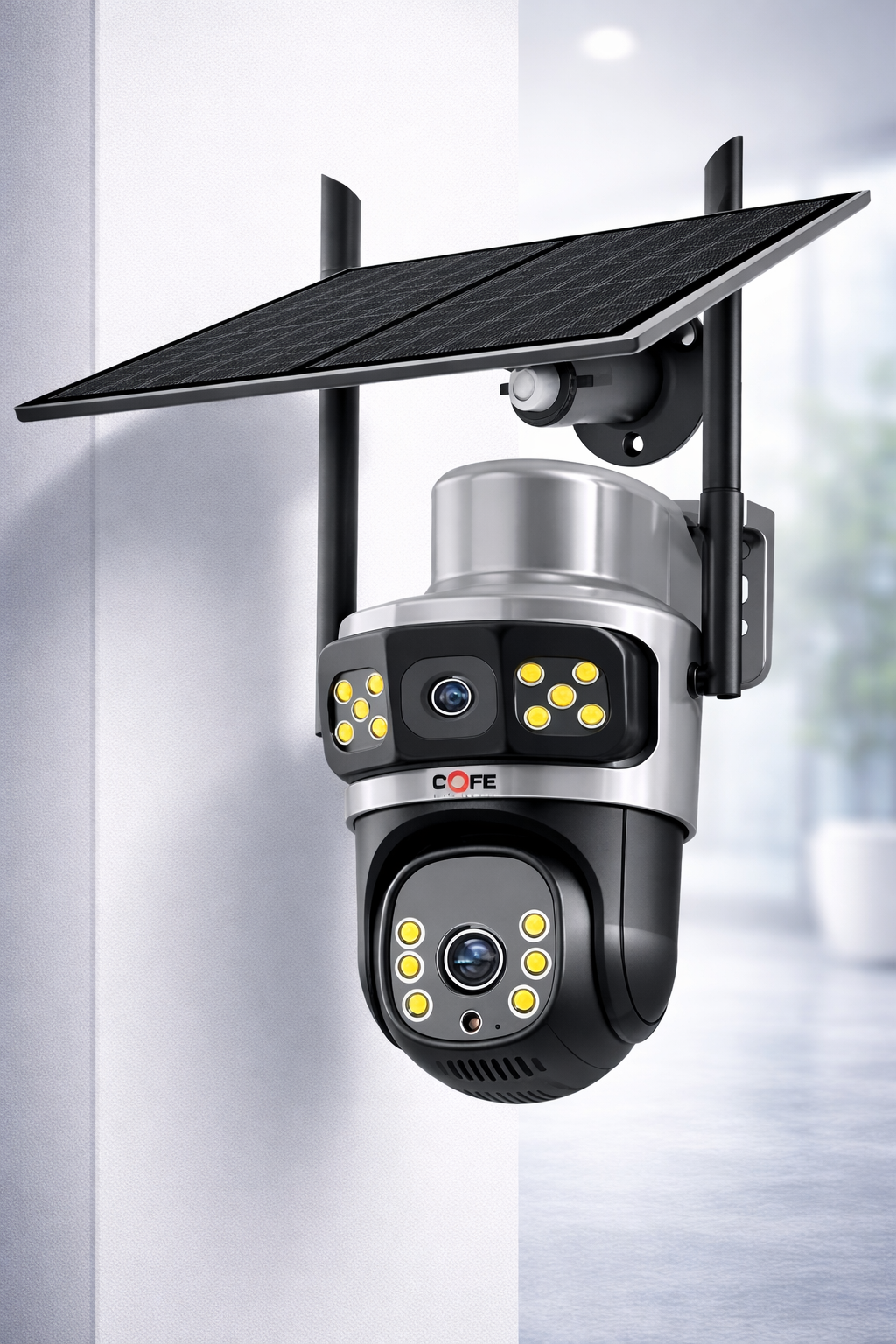 COFE Dual Lens Solar 4G Security Camera – 3MP + 3MP Linkage, 10X Zoom, 360° View (2-Year Warranty)