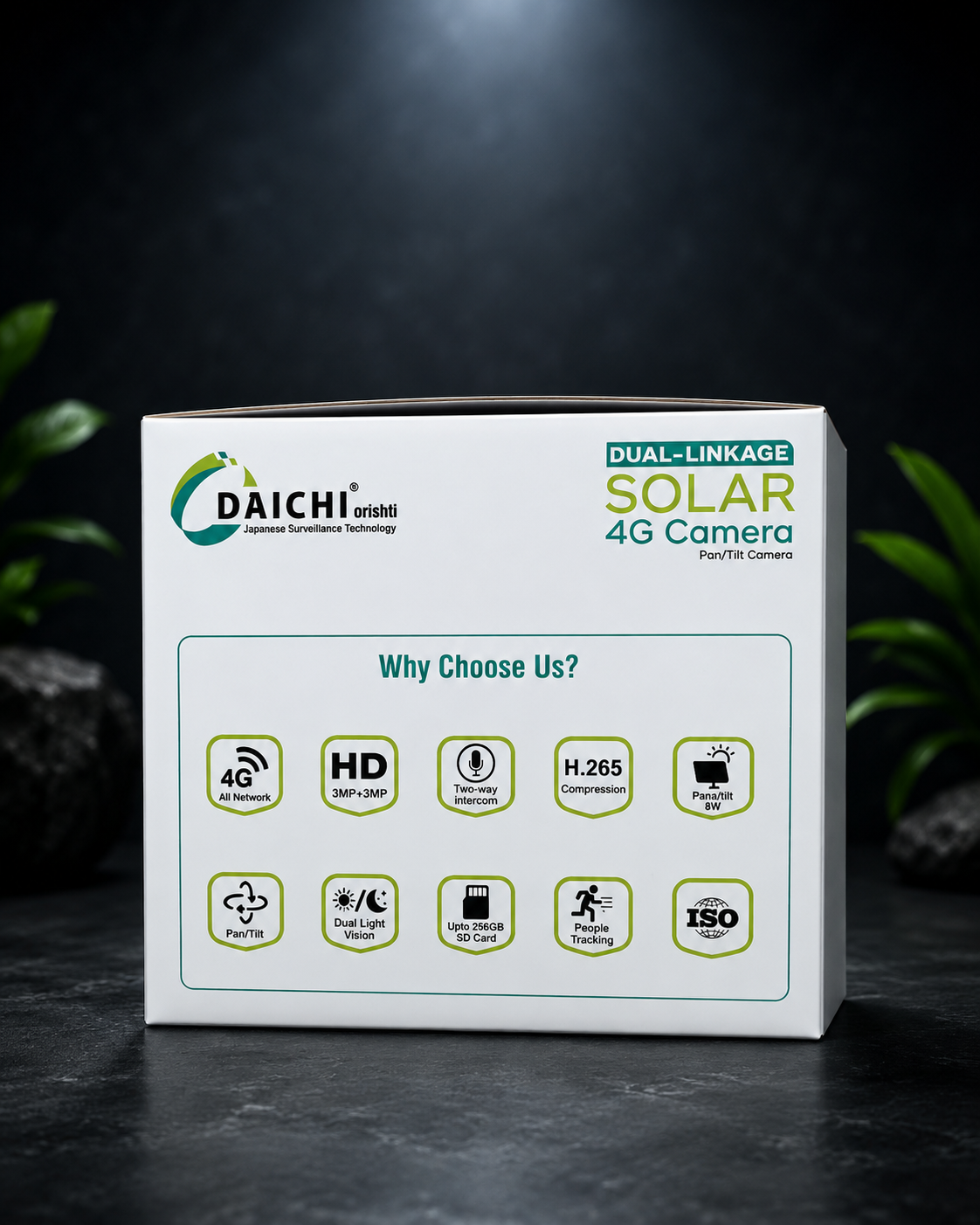 DAICHI Dual-Linkage Solar 4G PTZ Security Camera | AI Motion Tracking, HD Night Vision & Solar Powered Surveillance