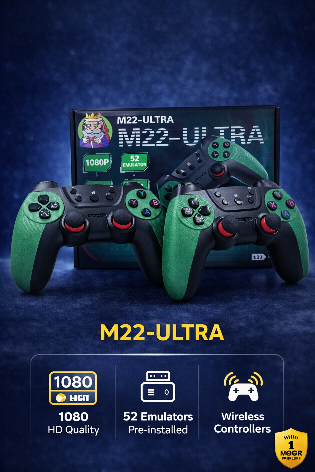 M22 Ultra Wireless Game Stick – 4K HD Retro Gaming Console with Dual Controllers | 52 Emulators | Plug & Play Gaming System