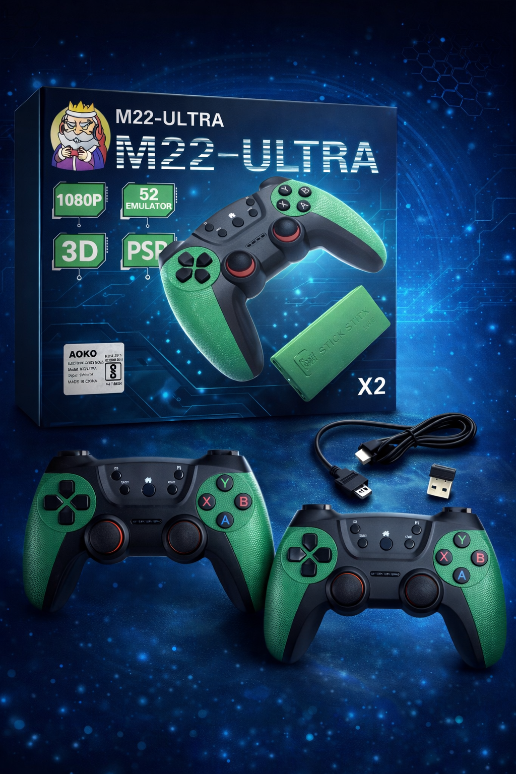 M22 Ultra Wireless Game Stick – 4K HD Retro Gaming Console with Dual Controllers | 52 Emulators | Plug & Play Gaming System