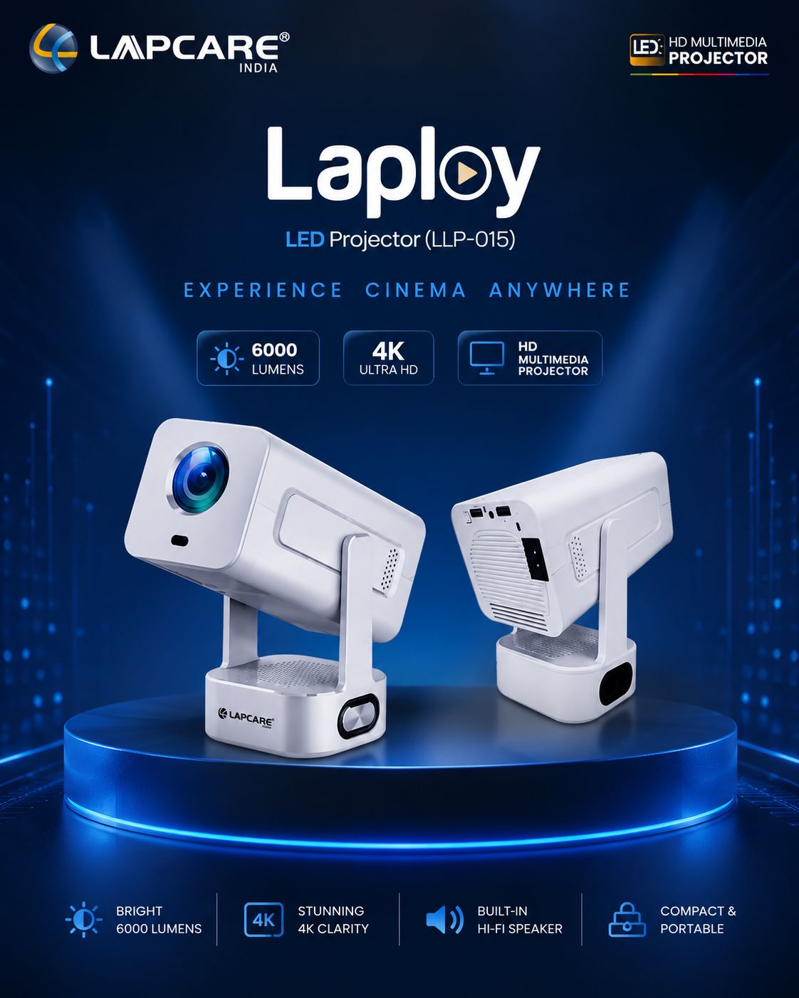 Lapcare Laploy 4K Multimedia Projector + FREE 40W Soundbar