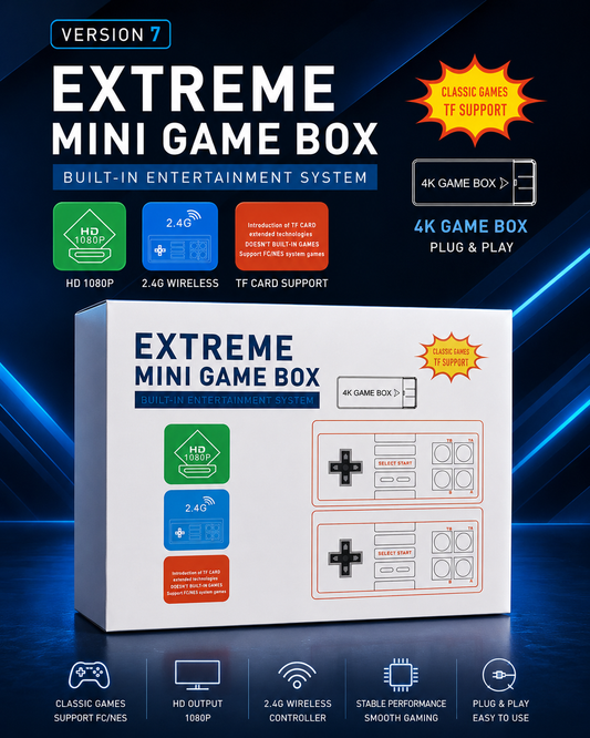 Version 7 Retro Mini HD Game Box – 4K Wireless TV Gaming Console with 2 Controllers | Plug & Play Classic Video Game Stick