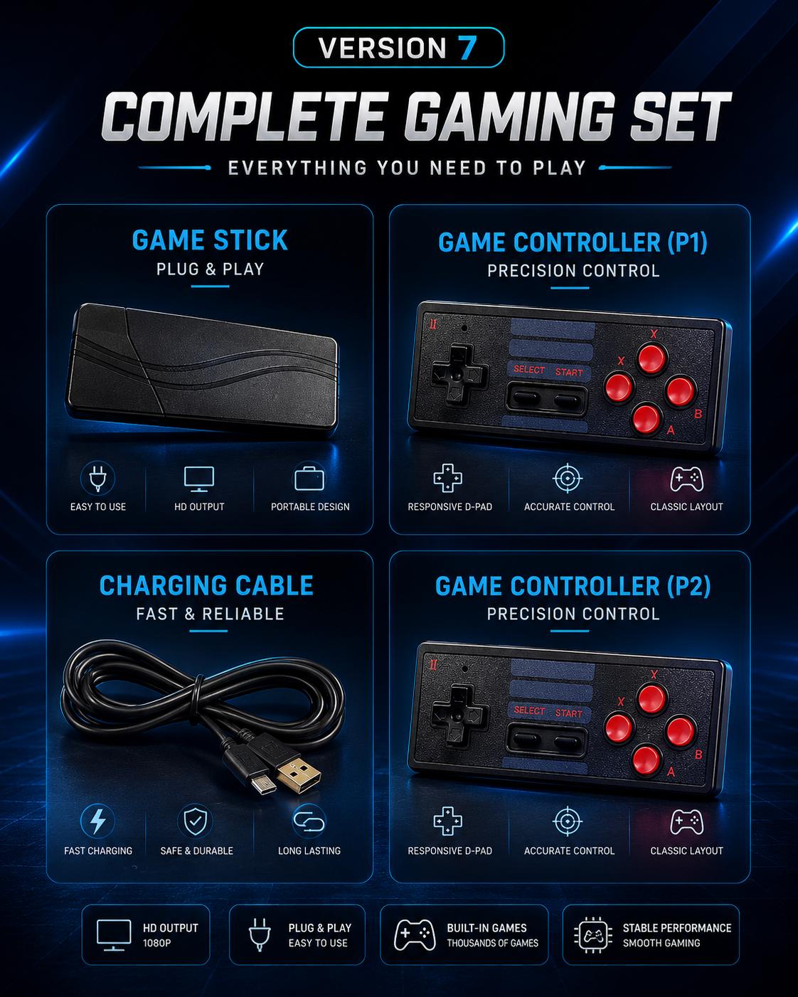 Version 7 Retro Mini HD Game Box – 4K Wireless TV Gaming Console with 2 Controllers | Plug & Play Classic Video Game Stick