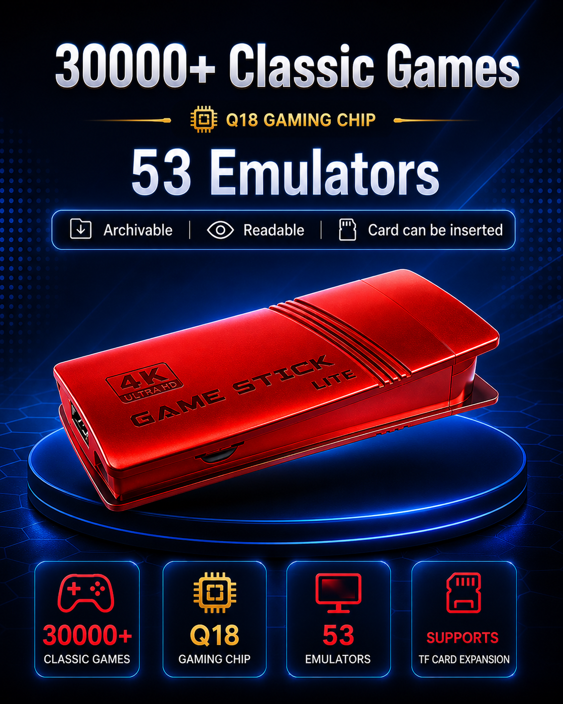 G5S Mini 4K Game Stick – 30000+ Retro Games Console | Q18 Gaming Chip | Wireless Controllers | 4K TV Gaming Console