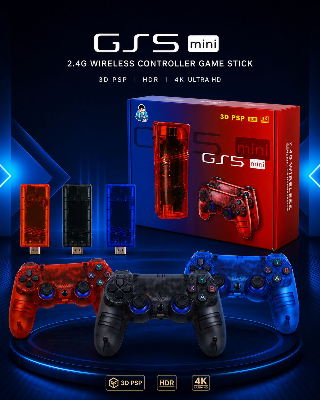 G5S Mini 4K Game Stick – 30000+ Retro Games Console | Q18 Gaming Chip | Wireless Controllers | 4K TV Gaming Console