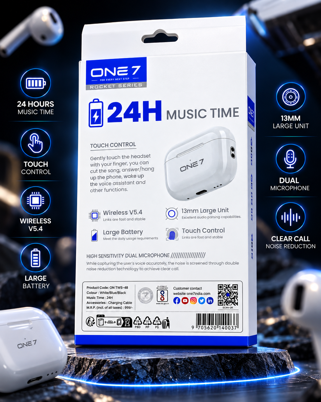 ONE 7 Rock Pro 2 – Premium TWS Earbuds