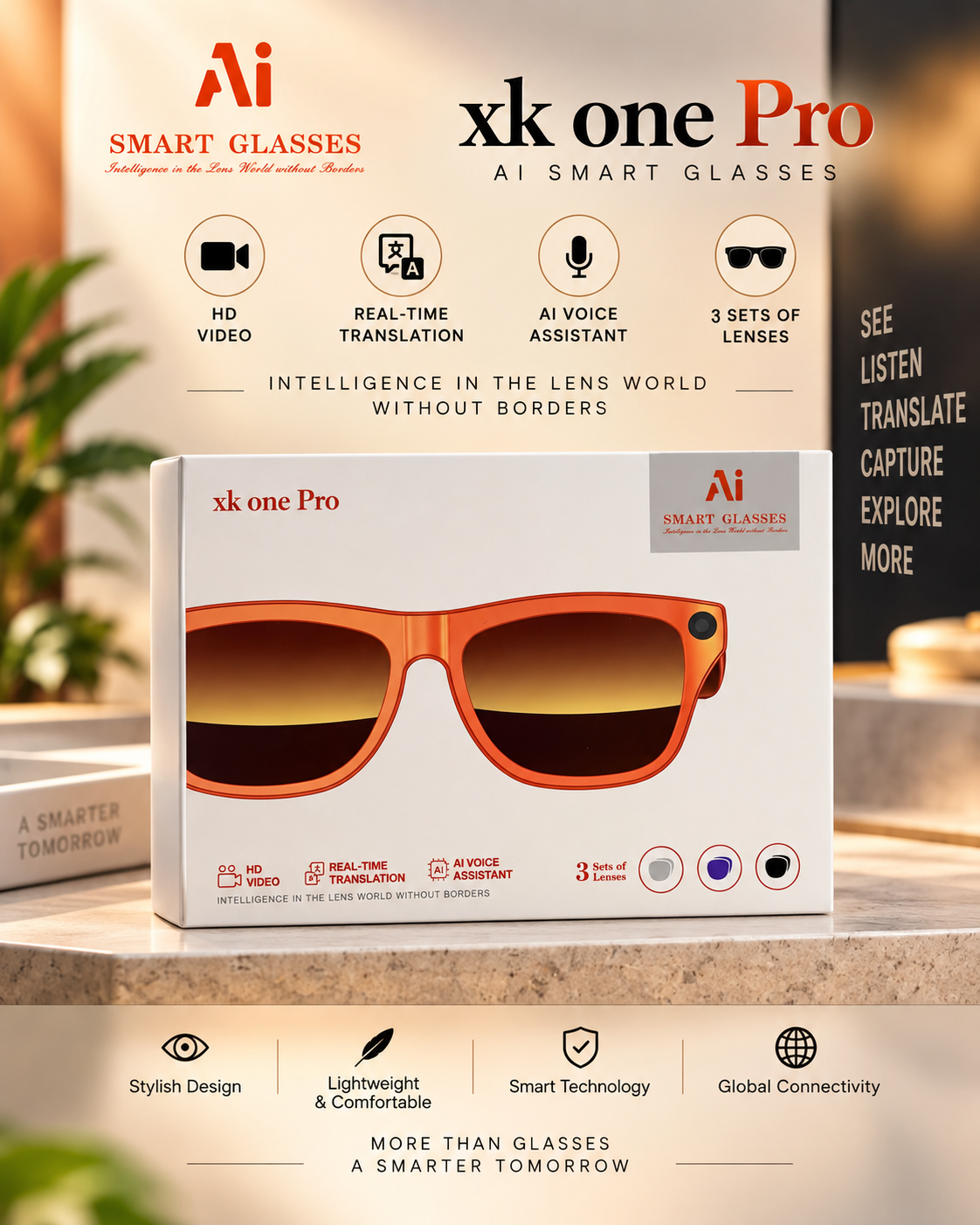 XK One Pro AI Smart Glasses – Smart Camera Glasses with AI & Translation