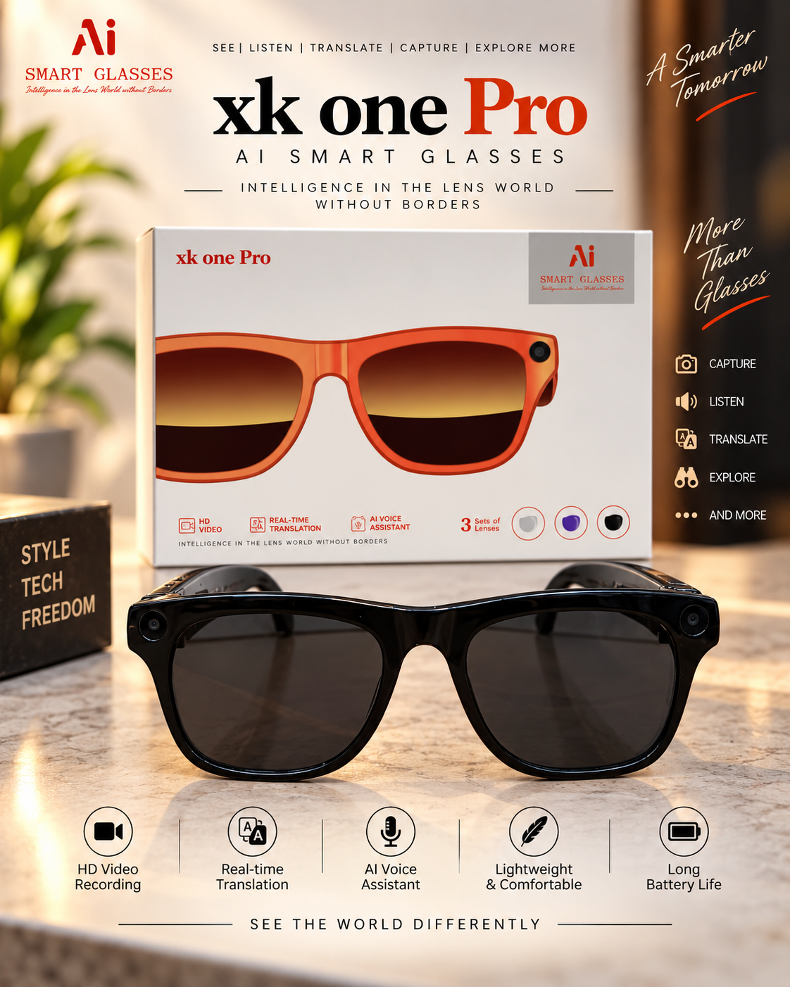 XK One Pro AI Smart Glasses – Smart Camera Glasses with AI & Translation