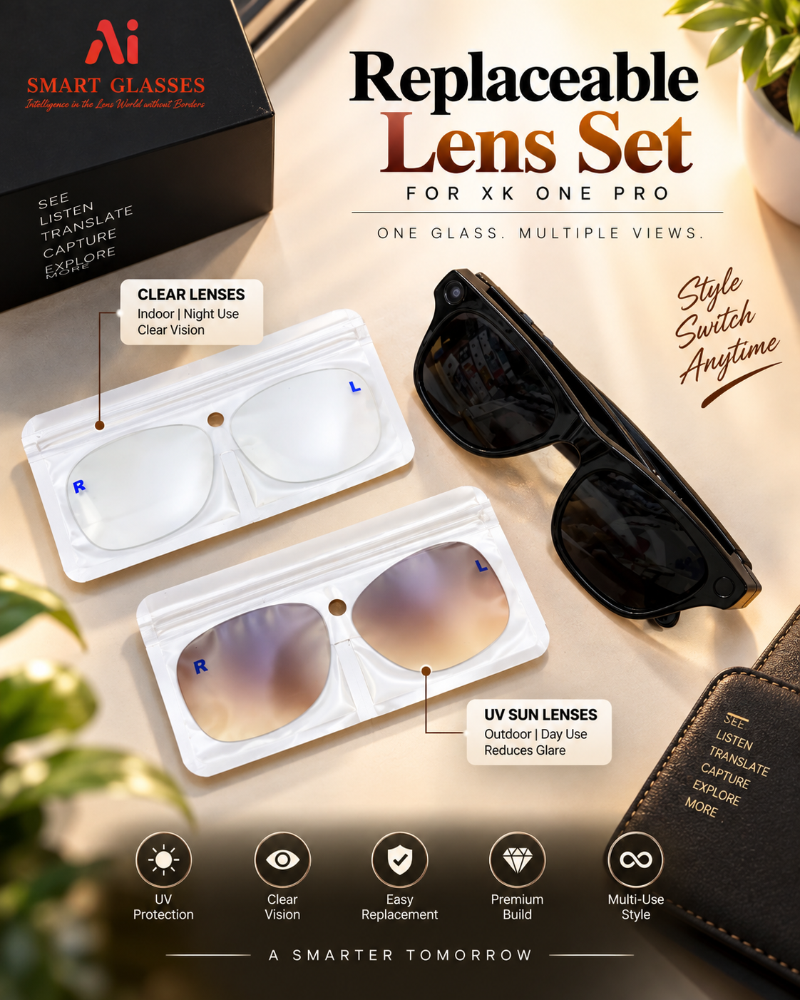 XK One Pro AI Smart Glasses – Smart Camera Glasses with AI & Translation