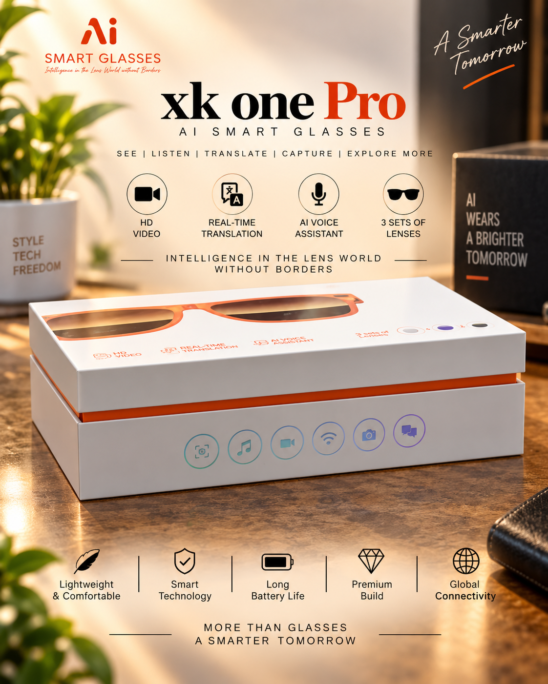 XK One Pro AI Smart Glasses – Smart Camera Glasses with AI & Translation