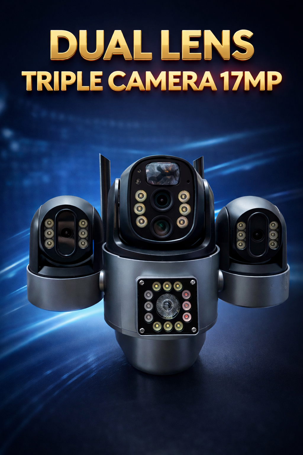 AI Dual Lens Solar Security Camera – 17MP 4 Camera Setup | 360° Outdoor WiFi CCTV System with 6 Months Warranty