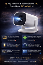 C90 Pro Portable 4K Projector | 5000 Lumens | Android Smart Projector | Lag-Free Home Cinema