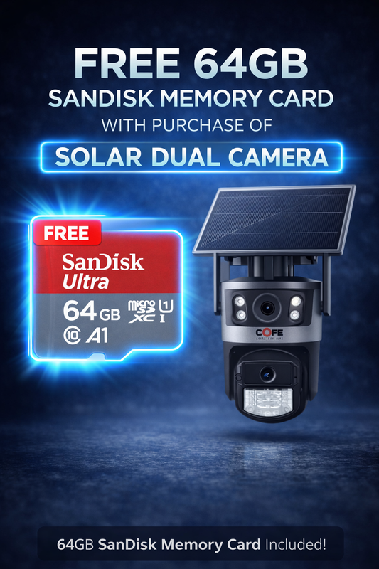 COFE Dual Lens Solar 4G Security Camera – 3MP + 3MP Linkage, 10X Zoom, 360° View (2-Year Warranty)