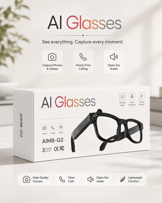 AI Smart Glasses AIMB-G2 – Capture Every Moment, Hands-Free | 8MP Camera & Open-Ear Audio