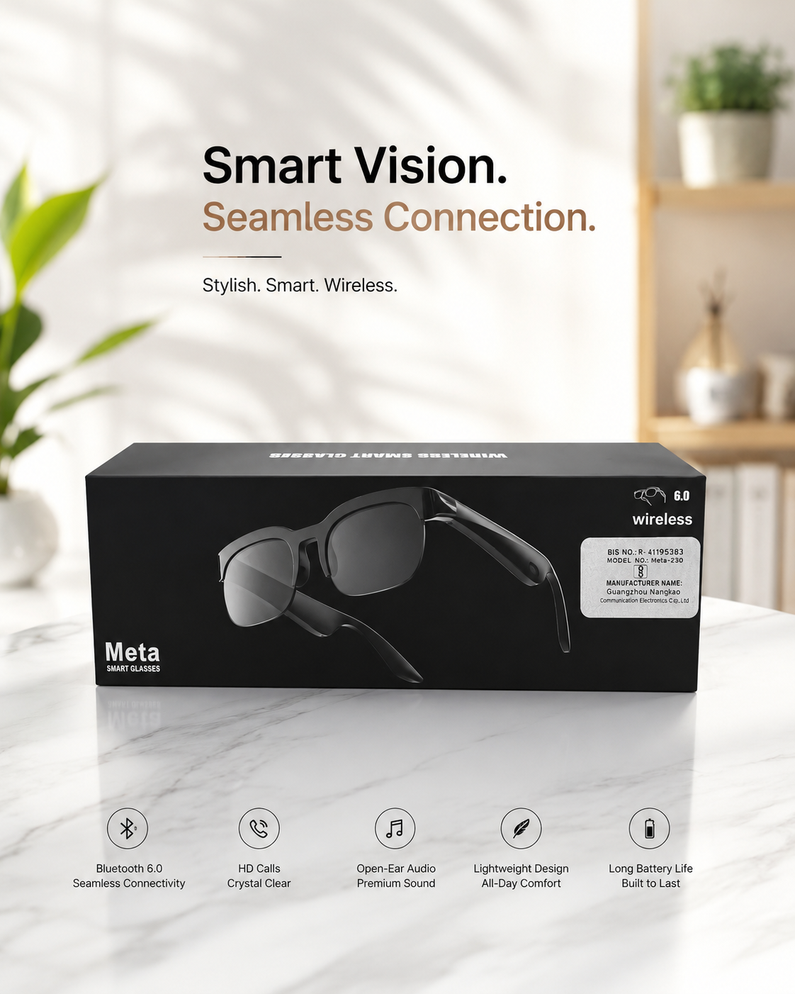 Wireless Smart Glasses – Bluetooth 6.0
