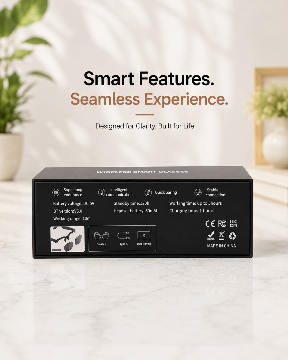 Wireless Smart Glasses – Bluetooth 6.0