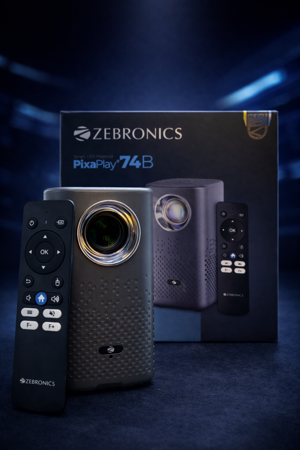 Zebronics PixaPlay 74B Smart LED Projector | 3600 Lumens | Full HD Support | Built-in Battery | Portable Home Cinema