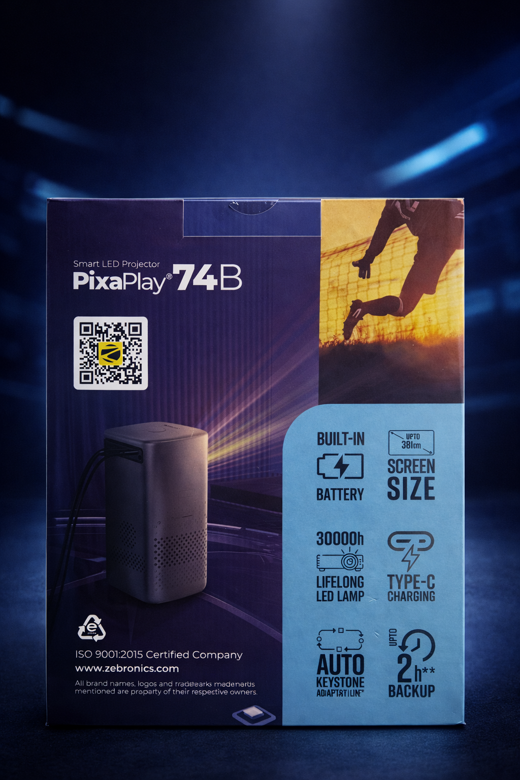 Zebronics PixaPlay 74B Smart LED Projector | 3600 Lumens | Full HD Support | Built-in Battery | Portable Home Cinema